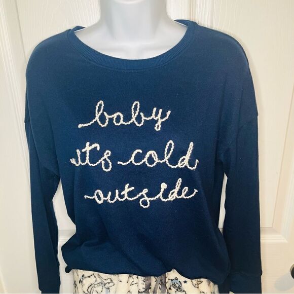 Secret Treasures Baby It’s Cold Outside Soft Long Sleeve Top Navy Blue S - Picture 3 of 8